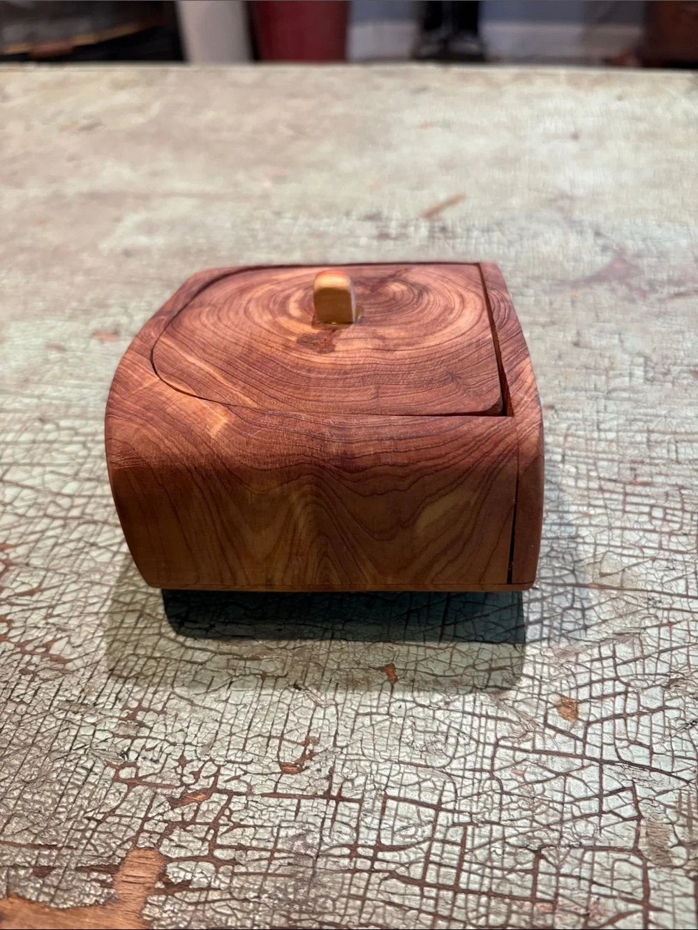 Hand Carved Cedar Wood Secret Compartment Trinket Box Rustic Artisan Keepsake